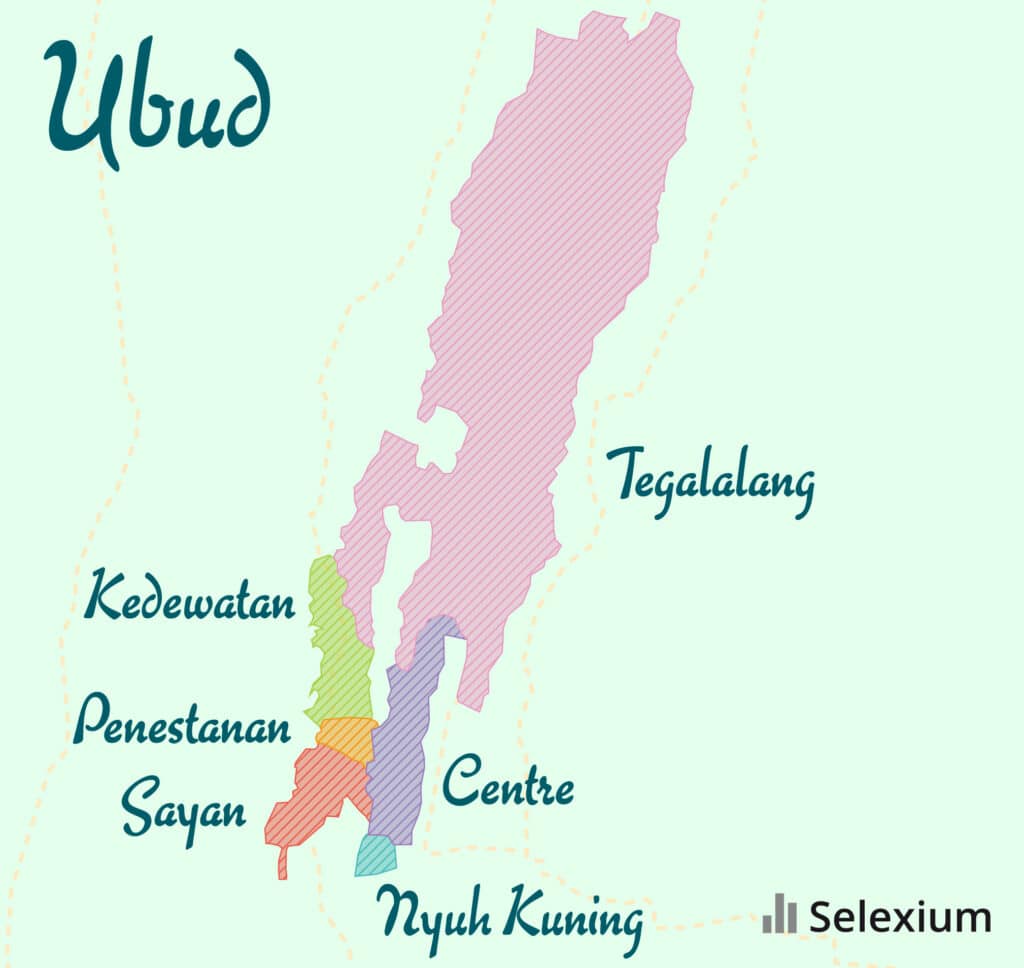 Carte des quartiers où investir dans l’immobilier à Ubud